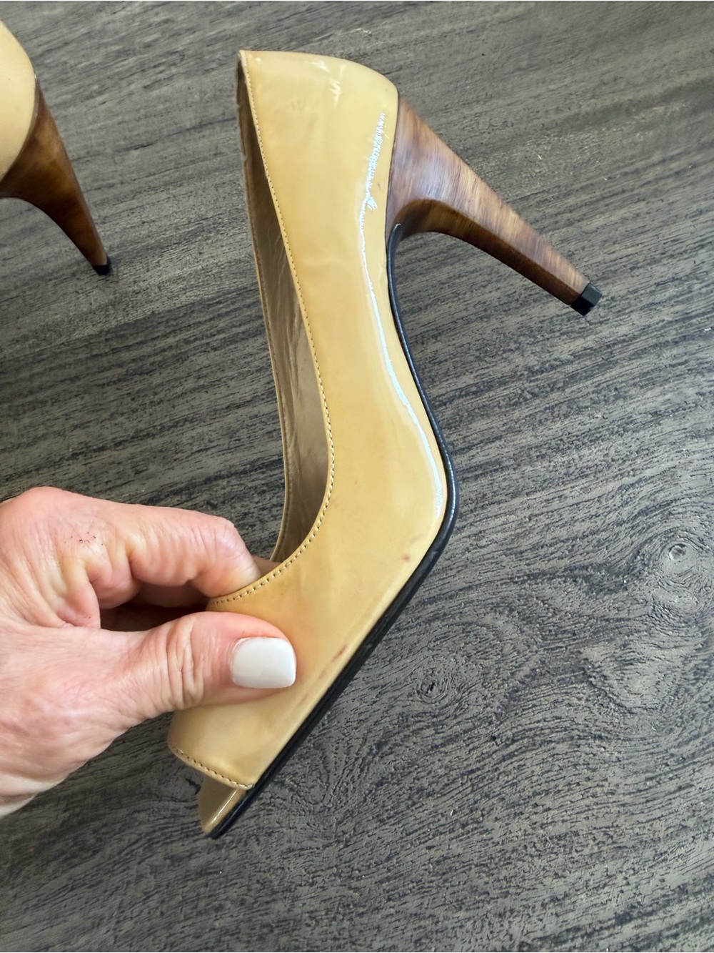 Stuart Weitzman Patent Peep-Toe Heels in Butter Yellow - Picture 9 of 12
